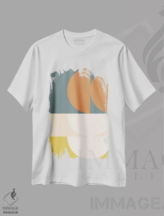 تیشرت سفید طرح دار ترکیب هندسی انتزاعی II اثر استودیوی هنر قدیم | فروشگاه ایماژ