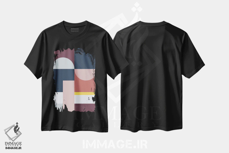 تیشرت مشکی طرح دار ترکیب هندسی انتزاعی V اثر استودیوی هنر قدیم | immage.ir