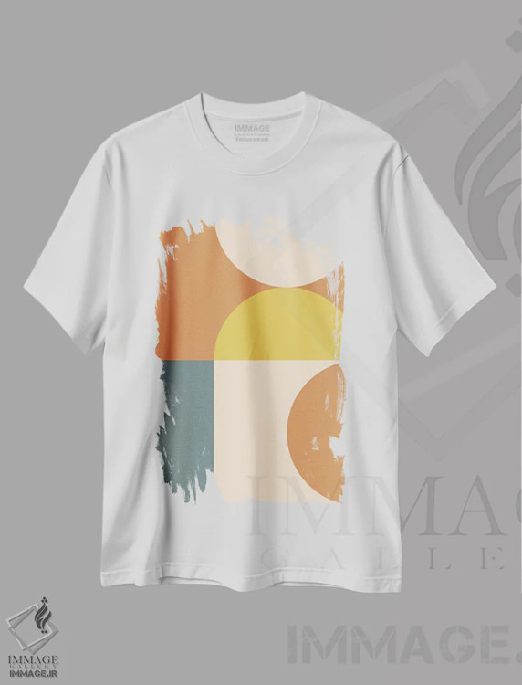 تیشرت سفید طرح دار ترکیب هندسی انتزاعی IV، آبستره اثر استودیوی هنر قدیم | immage.ir
