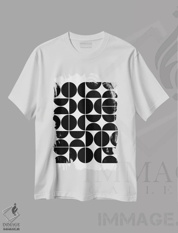 تیشرت سفید طرح دار هندسی مدرن میانه قرن IV مشکی اثر استودیوی هنر قدیم | فروشگاه ایماژ