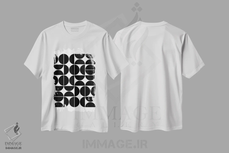 تیشرت سفید طرح دار هندسی مدرن میانه قرن IV مشکی اثر استودیوی هنر قدیم | فروشگاه ایماژ