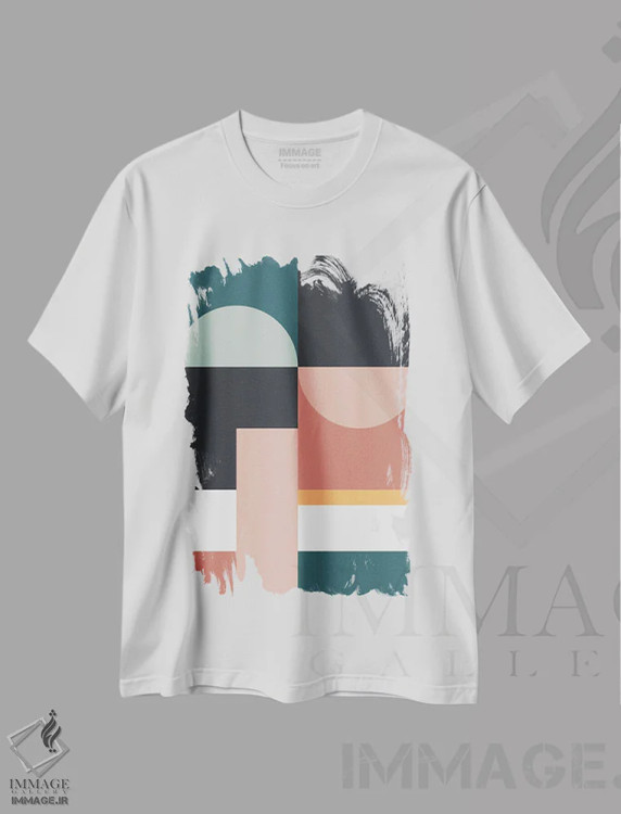 تیشرت سفید طرح دار ترکیب هندسی انتزاعی VII اثر استودیوی هنر قدیم | فروشگاه ایماژ