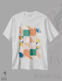 تیشرت سفید طرح دار ترکیب هندسی مدرن شماره ۷۳A اثر استودیوی هنر قدیم | فروشگاه ایماژ