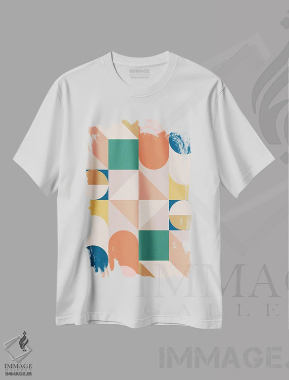 تیشرت سفید طرح دار ترکیب هندسی مدرن شماره ۷۳A اثر استودیوی هنر قدیم | فروشگاه ایماژ