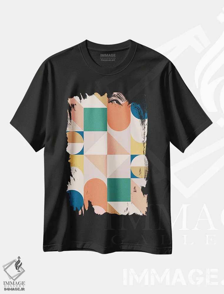 تیشرت مشکی طرح دار ترکیب هندسی مدرن شماره ۷۳A اثر استودیوی هنر قدیم | immage.ir