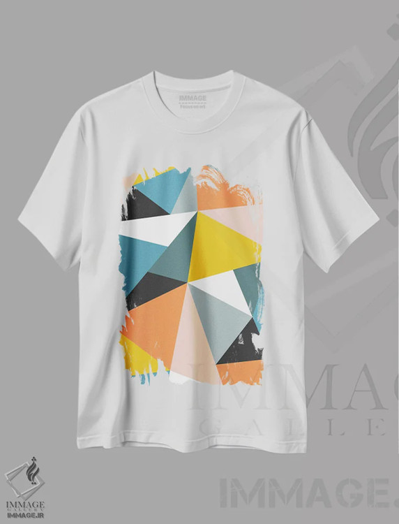 تیشرت سفید طرح دار ترکیب هندسی مدرن شماره ۳۶ اثر استودیوی هنر قدیم | فروشگاه ایماژ