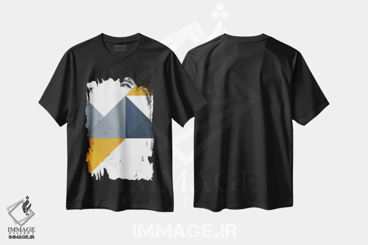تیشرت مشکی طرح دار ترکیب هندسی مدرن شماره ۱۹B اثر استودیوی هنر قدیم | فروشگاه ایماژ