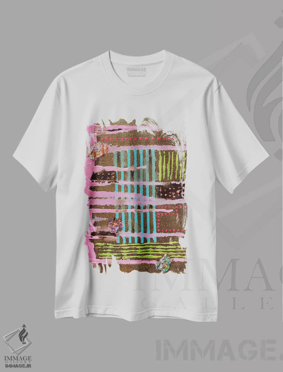 تیشرت سفید طرح دار ترکیب انتزاعی شماره ۱، آبستره اثر الکساندر بالبیشف | فروشگاه ایماژ