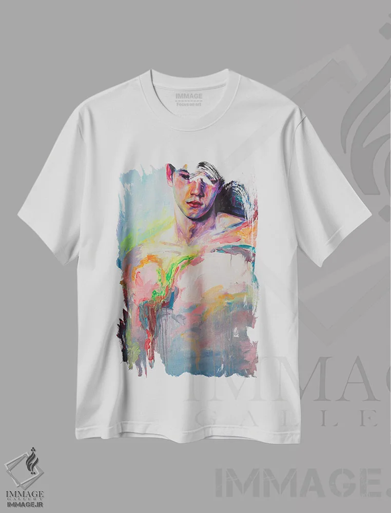 تیشرت سفید طرح دار پسر غمگین شماره ۱، هنر فاخر معاصر اثر الکساندر بالبیشف | فروشگاه ایماژ