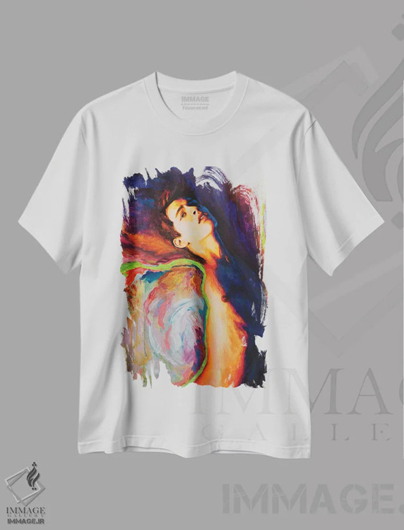 تیشرت سفید طرح دار پسر چرخان، هنر فاخر معاصر اثر الکساندر بالبیشف | فروشگاه ایماژ