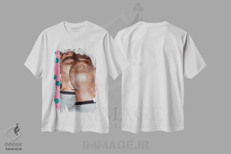 تیشرت سفید طرح دار دایره های فیروزه ای، هنر فاخر معاصر اثر الکساندر بالبیشف | فروشگاه ایماژ
