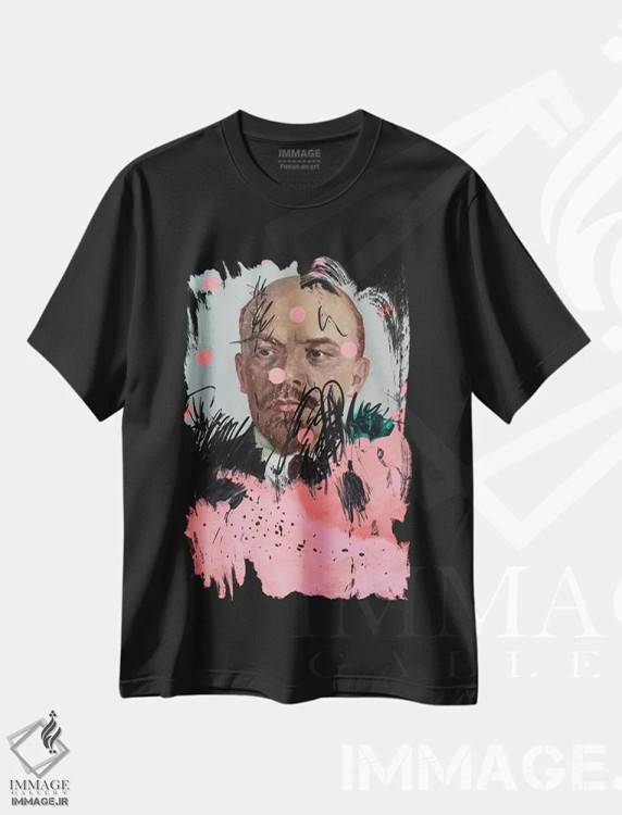 تیشرت مشکی طرح دار لنین با دایره های صورتی، هنر فاخر معاصر اثر الکساندر بالبیشف | immage.ir