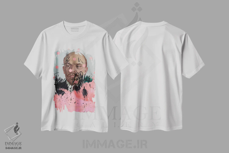 تیشرت سفید طرح دار لنین با دایره های صورتی، هنر فاخر معاصر اثر الکساندر بالبیشف | فروشگاه ایماژ