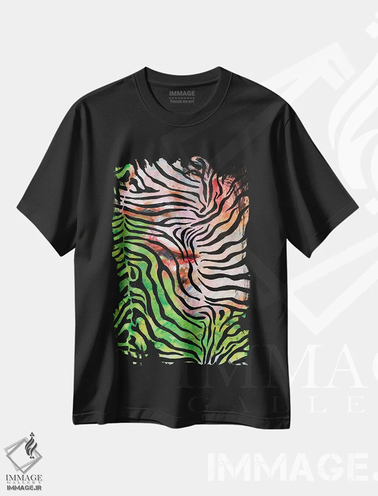 تیشرت مشکی طرح دار گورخر، آبستره اثر الکساندر بالبیشف | فروشگاه ایماژ