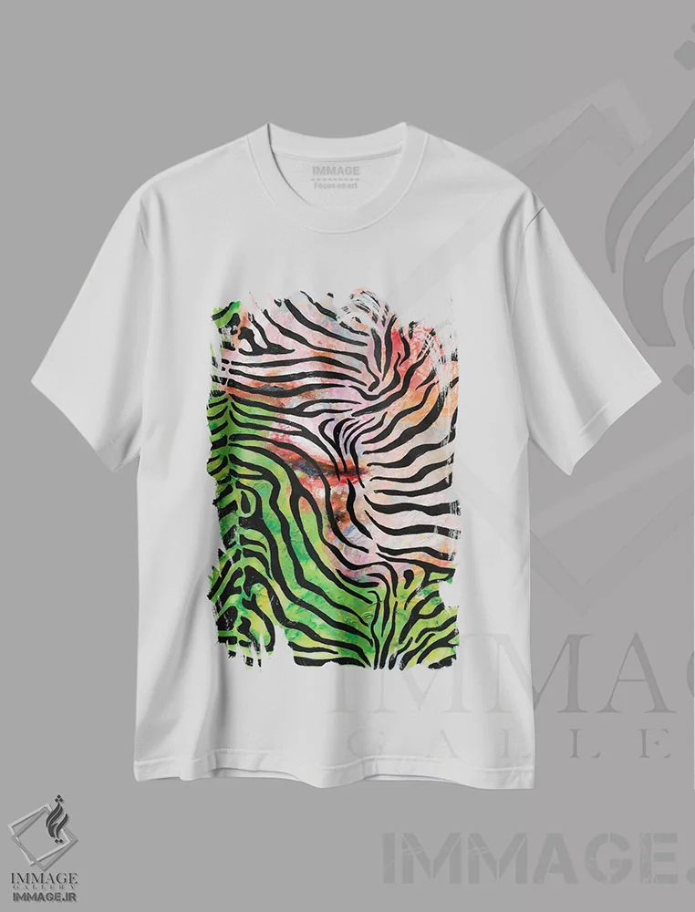 تیشرت سفید طرح دار گورخر، آبستره اثر الکساندر بالبیشف | immage.ir