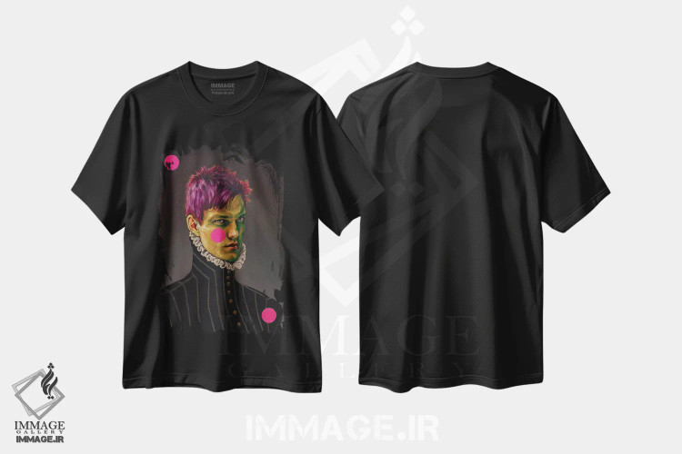 تیشرت مشکی طرح دار پرتره مرد جوان سبزپوش، هنر فاخر معاصر اثر الکساندر بالبیشف | immage.ir