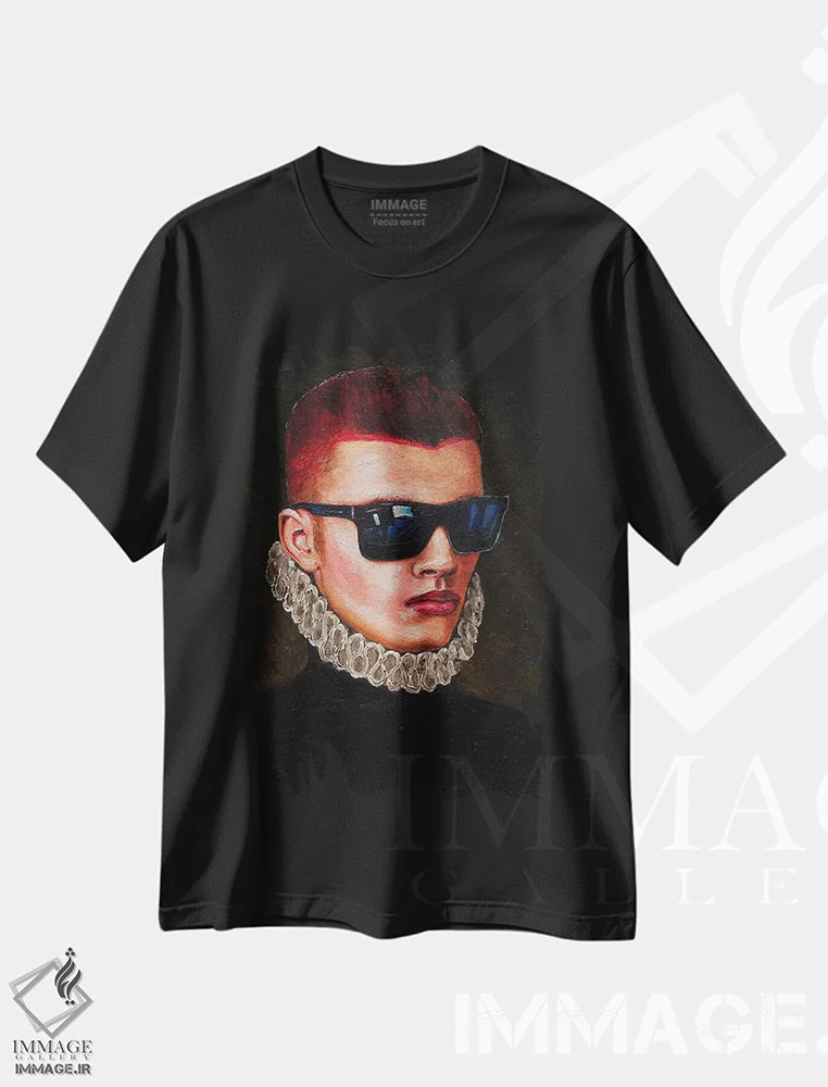 تیشرت مشکی طرح دار پرتره مرد جوان با عینک آفتابی، هنر فاخر معاصر اثر الکساندر بالبیشف | immage.ir