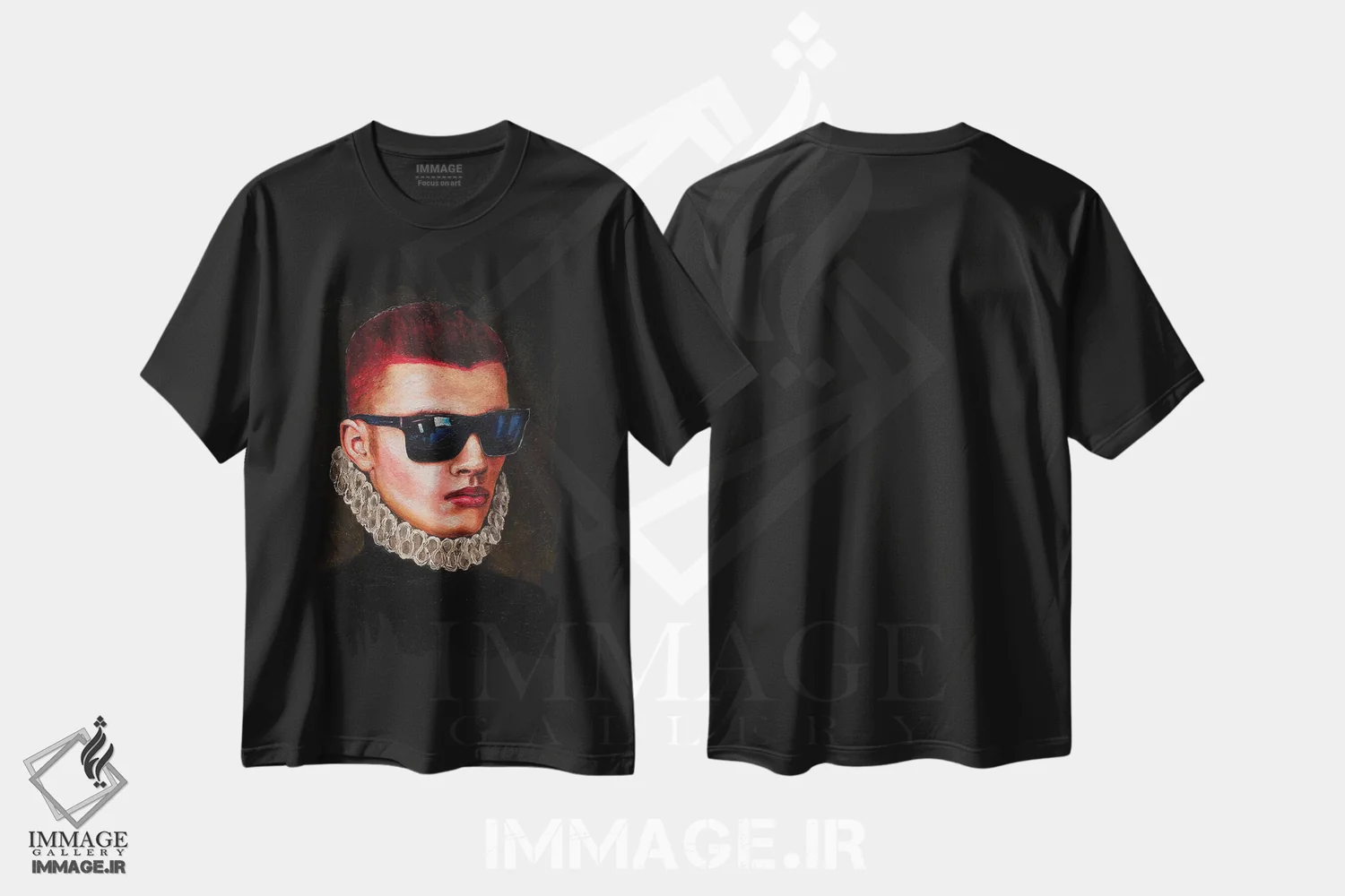 تیشرت مشکی طرح دار پرتره مرد جوان با عینک آفتابی، هنر فاخر معاصر اثر الکساندر بالبیشف | immage.ir