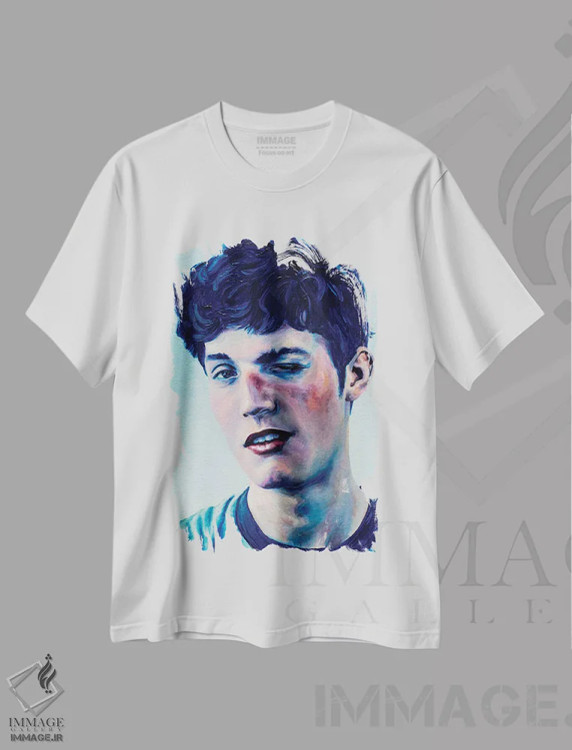 تیشرت سفید طرح دار پسر با موی آبی، هنر فاخر معاصر اثر الکساندر بالبیشف | immage.ir