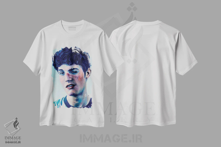 تیشرت سفید طرح دار پسر با موی آبی، هنر فاخر معاصر اثر الکساندر بالبیشف | immage.ir