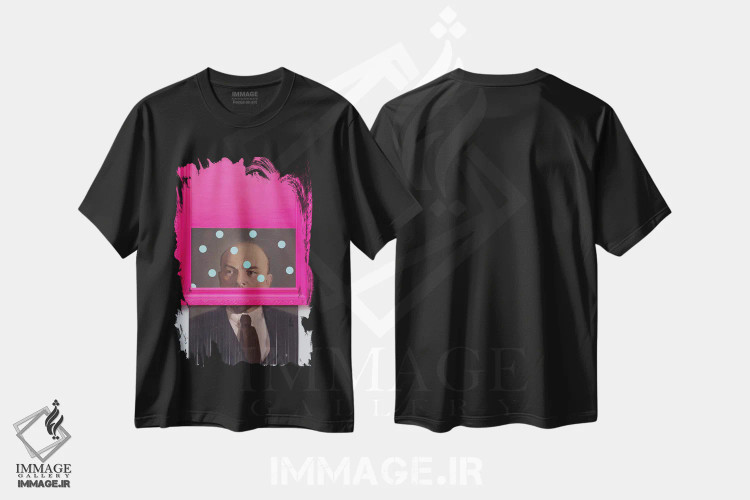 تیشرت مشکی طرح دار لنین تکه تکه شده، هنر فاخر معاصر اثر الکساندر بالبیشف | فروشگاه ایماژ