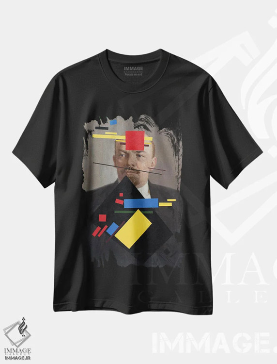 تیشرت مشکی طرح دار لنین با سبک سوپرماتیسم، هنر فاخر معاصر اثر الکساندر بالبیشف | immage.ir