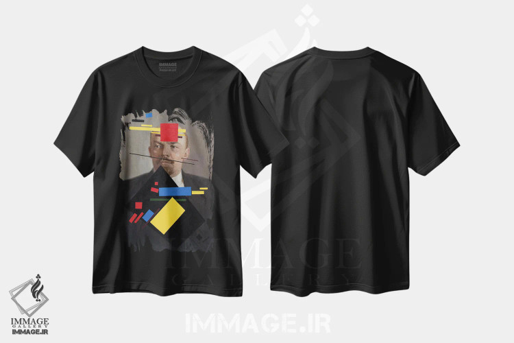 تیشرت مشکی طرح دار لنین با سبک سوپرماتیسم، هنر فاخر معاصر اثر الکساندر بالبیشف | immage.ir
