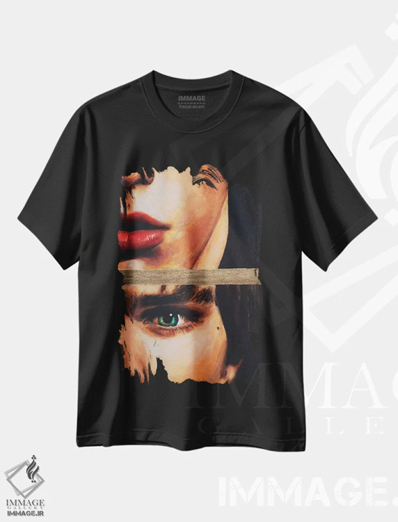تیشرت مشکی طرح دار نوار طلایی، دکور معاصر اثر الکساندر بالبیشف | فروشگاه ایماژ