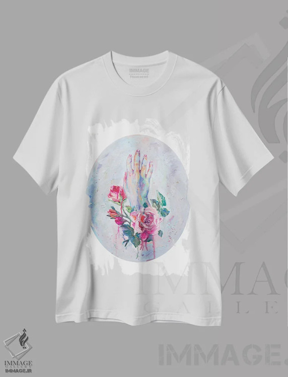 تیشرت سفید طرح دار دسته گل، دکور معاصر اثر الکساندر بالبیشف | فروشگاه ایماژ