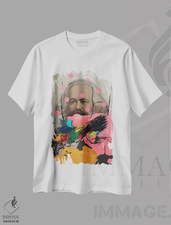 تیشرت سفید طرح دار مارکس مرموز، دکور معاصر اثر الکساندر بالبیشف | فروشگاه ایماژ