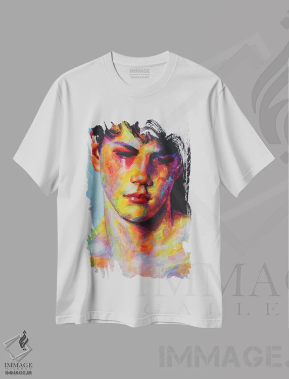 تیشرت سفید طرح دار چهره غمگین، دکور معاصر اثر الکساندر بالبیشف | فروشگاه ایماژ
