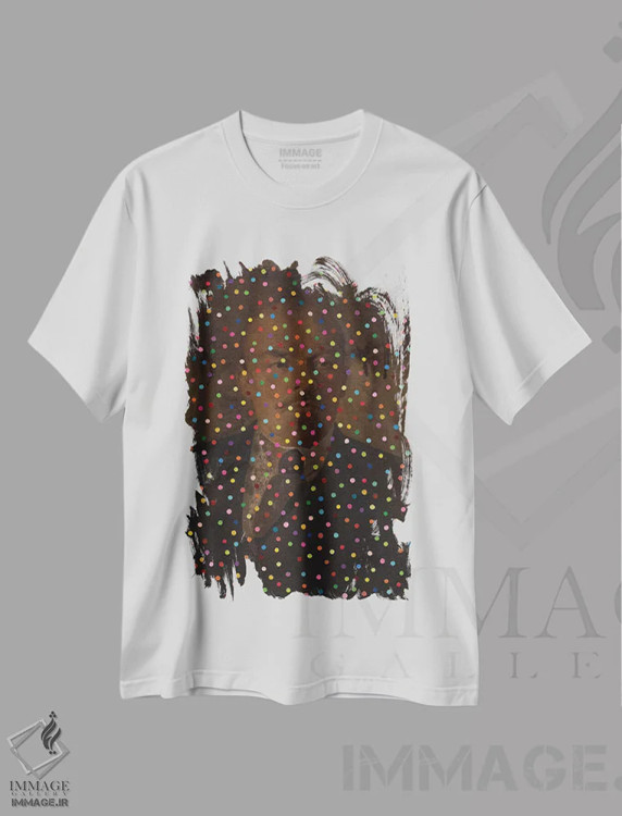 تیشرت سفید طرح دار کاغذ رنگی پاشیده شماره ۲، هنر فاخر معاصر اثر الکساندر بالبیشف | فروشگاه ایماژ