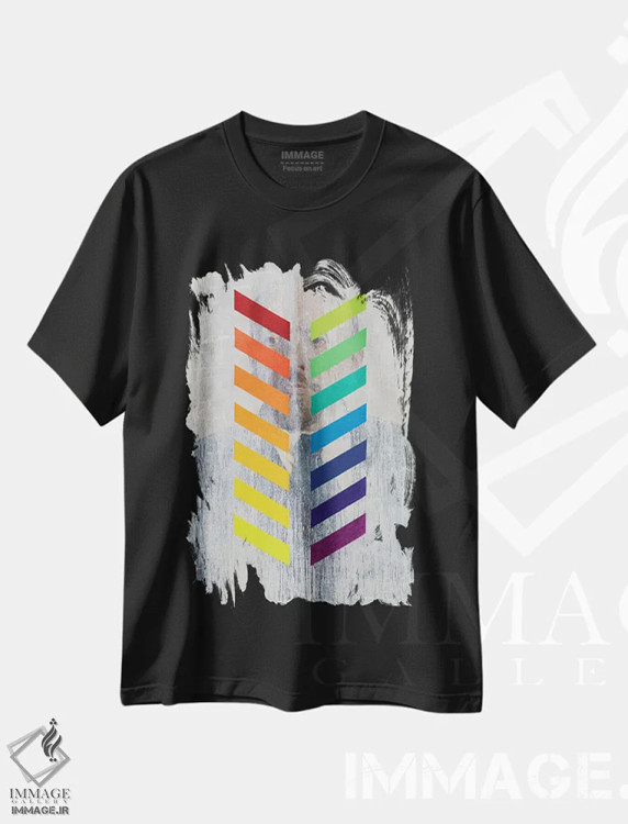 تیشرت مشکی طرح دار لنین با نوارهای مورب، مدیوم اثر الکساندر بالبیشف | فروشگاه ایماژ