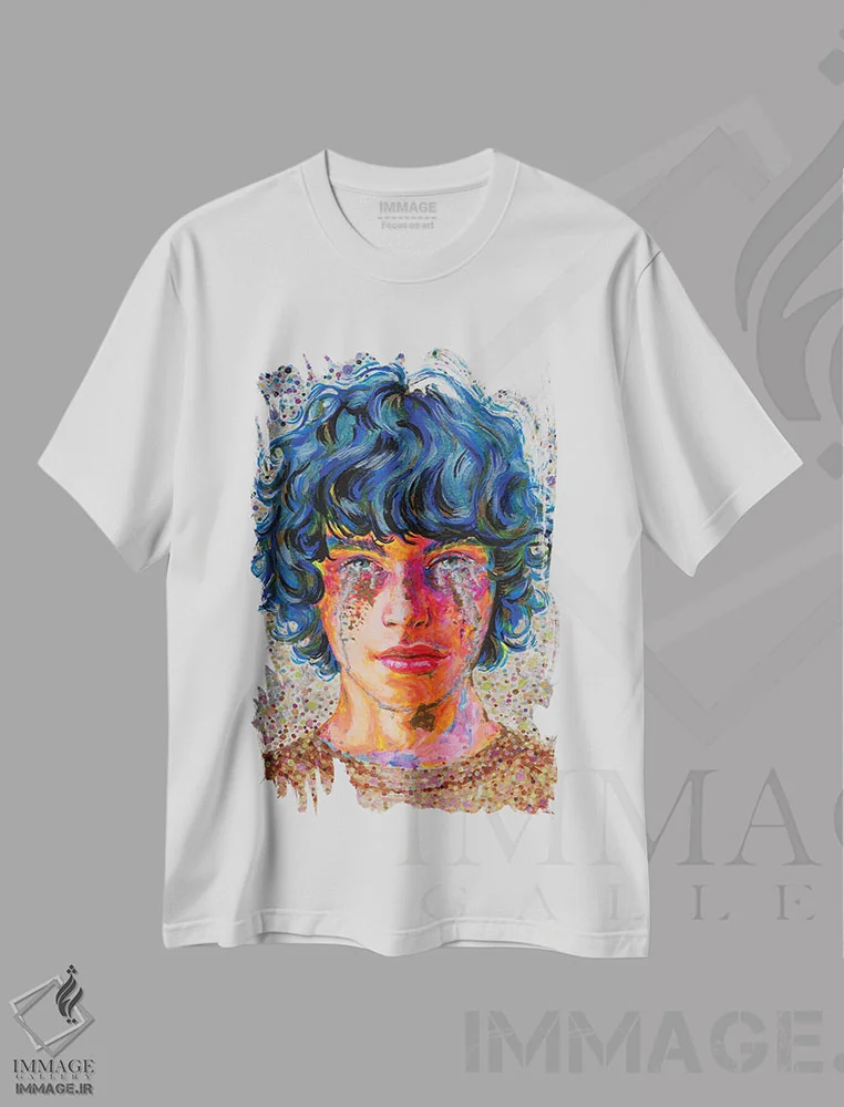 تیشرت سفید طرح دار اشک ها، هنر فاخر معاصر اثر الکساندر بالبیشف | فروشگاه ایماژ