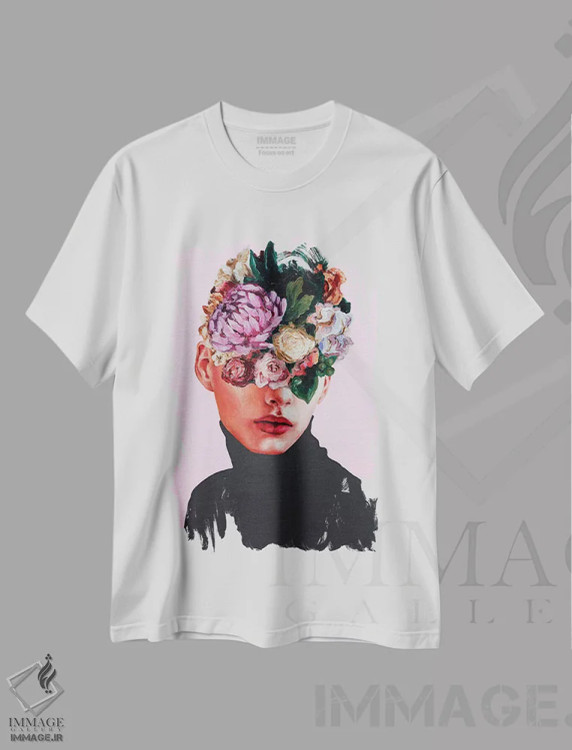 تیشرت سفید طرح دار چهره گلی یک، دکور معاصر اثر الکساندر بالبیشف | فروشگاه ایماژ