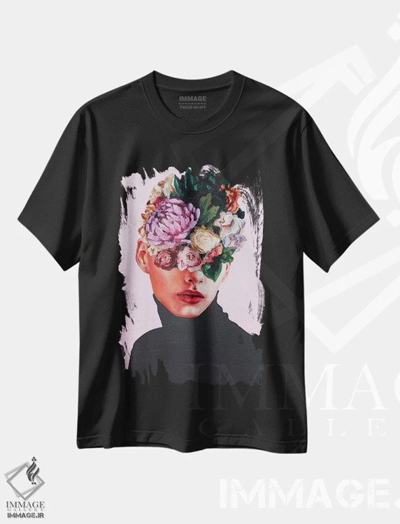 تیشرت مشکی طرح دار چهره گلی یک، دکور معاصر اثر الکساندر بالبیشف | immage.ir