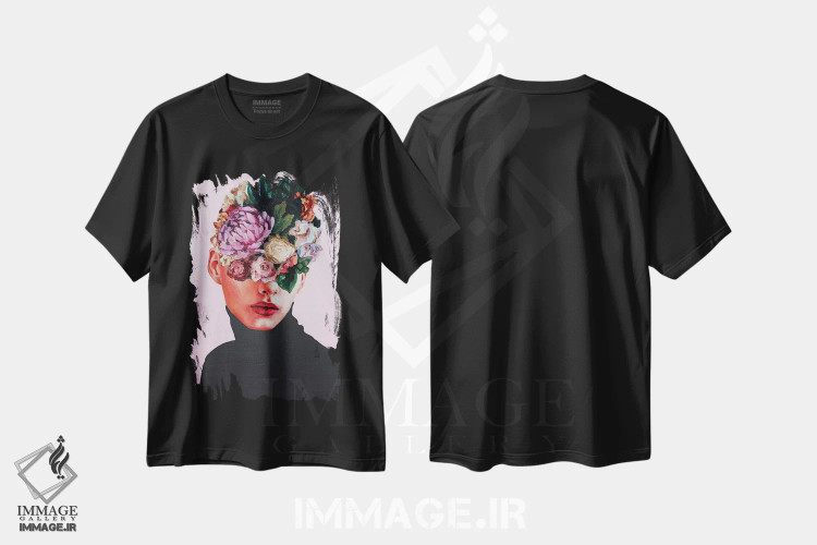 تیشرت مشکی طرح دار چهره گلی یک، دکور معاصر اثر الکساندر بالبیشف | immage.ir
