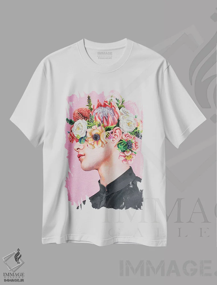 تیشرت سفید طرح دار چهره گلی دو، باربیکور اثر الکساندر بالبیشف | فروشگاه ایماژ