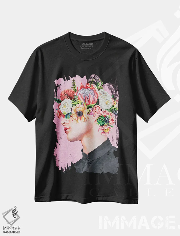 تیشرت مشکی طرح دار چهره گلی دو، باربیکور اثر الکساندر بالبیشف | immage.ir