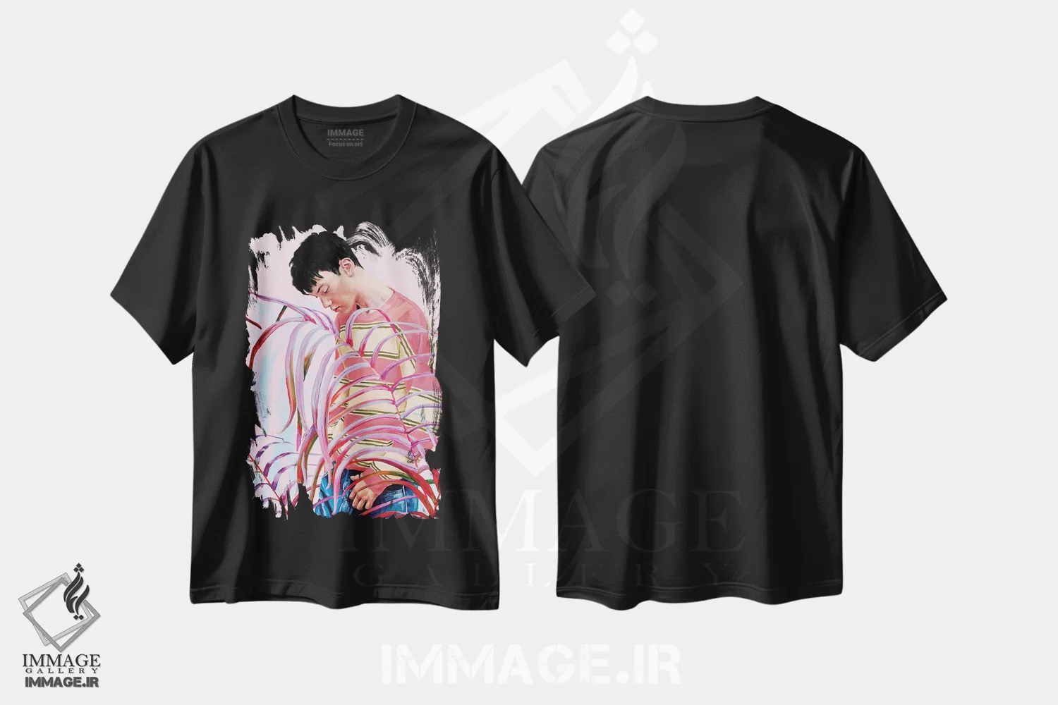 تیشرت مشکی طرح دار پسر با پلیور راه راه، هنر فاخر معاصر اثر الکساندر بالبیشف | فروشگاه ایماژ
