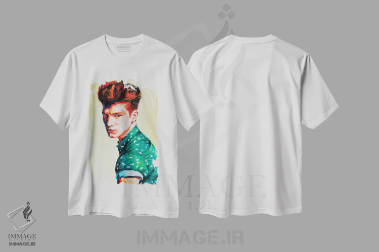 تیشرت سفید طرح دار پسر با پیراهن سبز، هنر فاخر معاصر اثر الکساندر بالبیشف | فروشگاه ایماژ