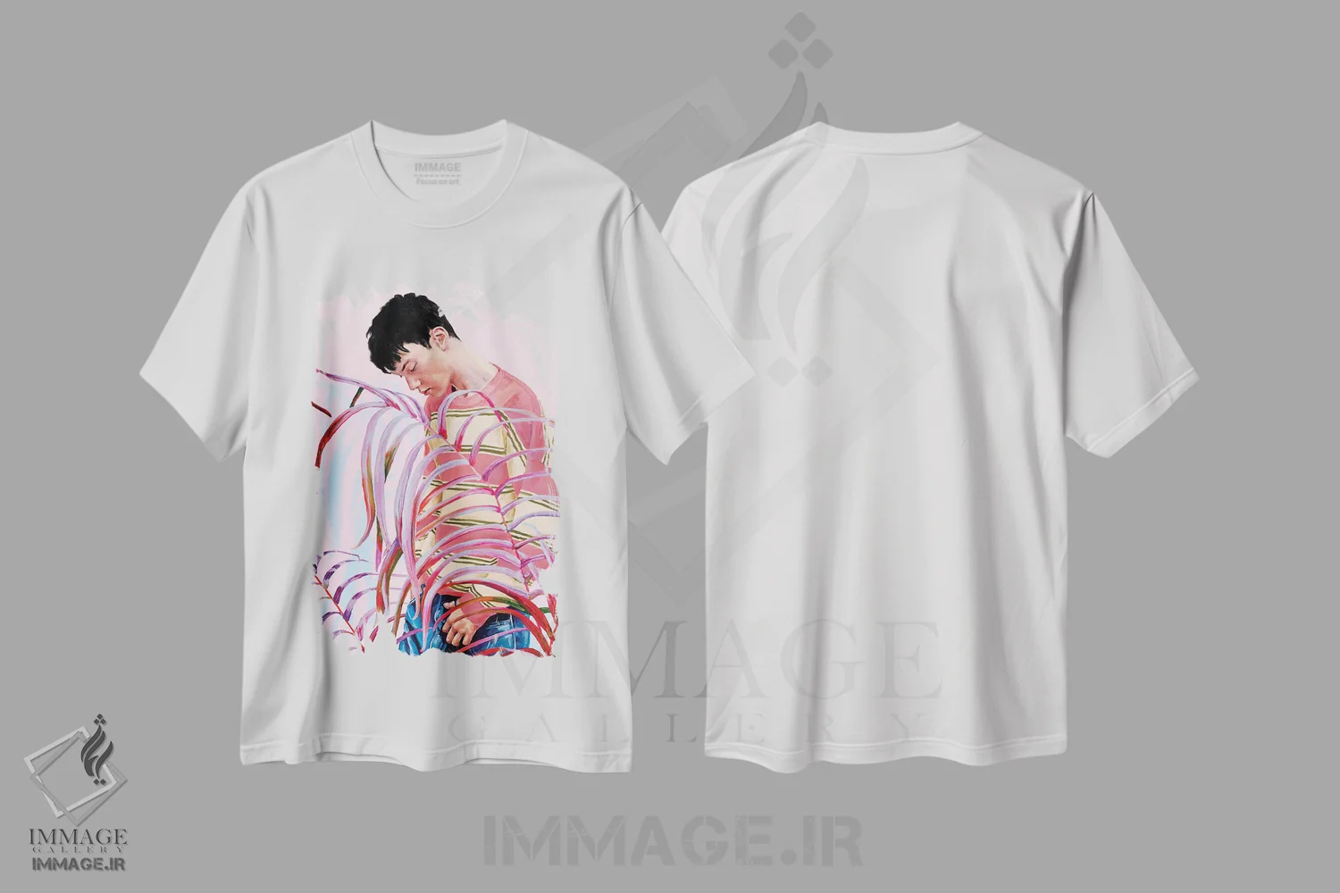 تیشرت سفید طرح دار پسر با پلیور راه راه، هنر فاخر معاصر اثر الکساندر بالبیشف | immage.ir