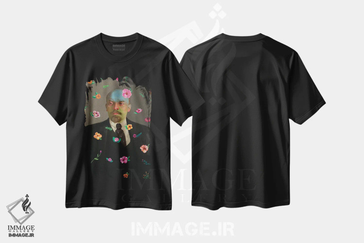 تیشرت مشکی طرح دار لنین با گل ها، هنر فاخر معاصر اثر الکساندر بالبیشف | immage.ir