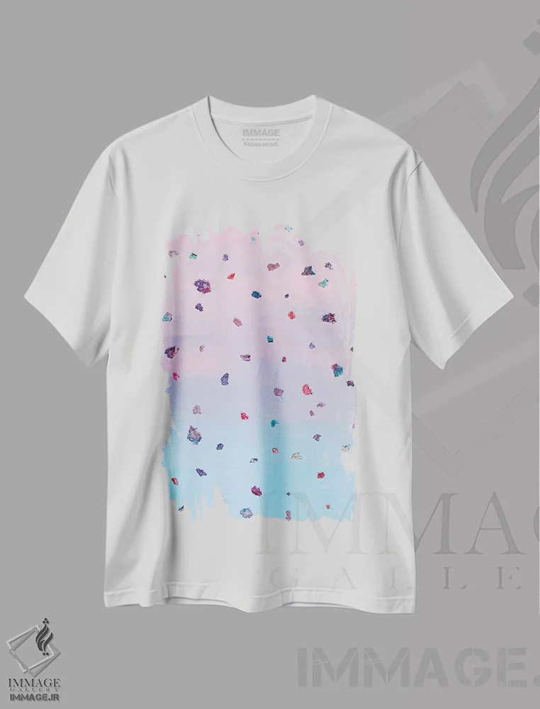 تیشرت سفید طرح دار ستارگان صبحگاهی، آبستره اثر الکساندر بالبیشف | فروشگاه ایماژ
