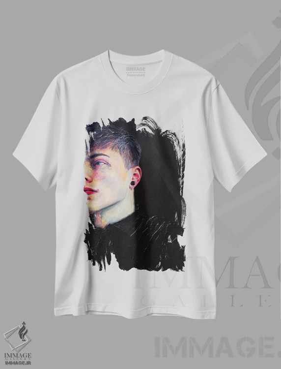 تیشرت سفید طرح دار سیاه، هنر فاخر معاصر اثر الکساندر بالبیشف | فروشگاه ایماژ