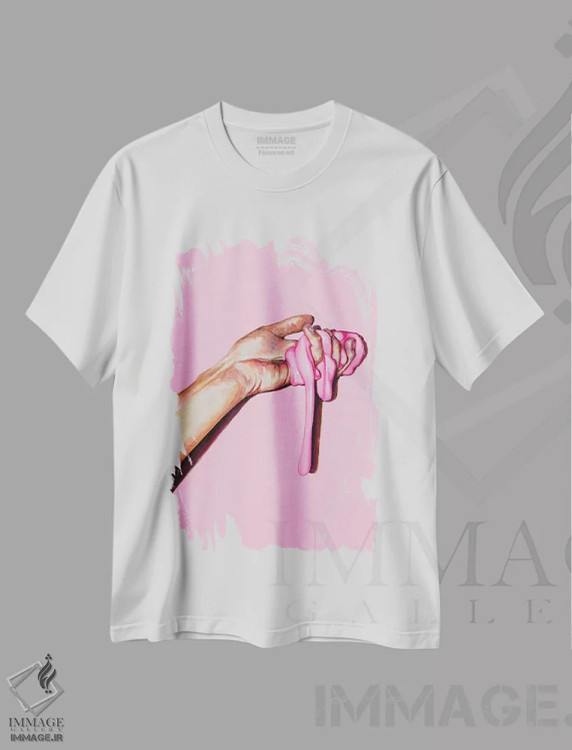 تیشرت سفید طرح دار ماده صورتی، هنر فاخر معاصر اثر الکساندر بالبیشف | immage.ir