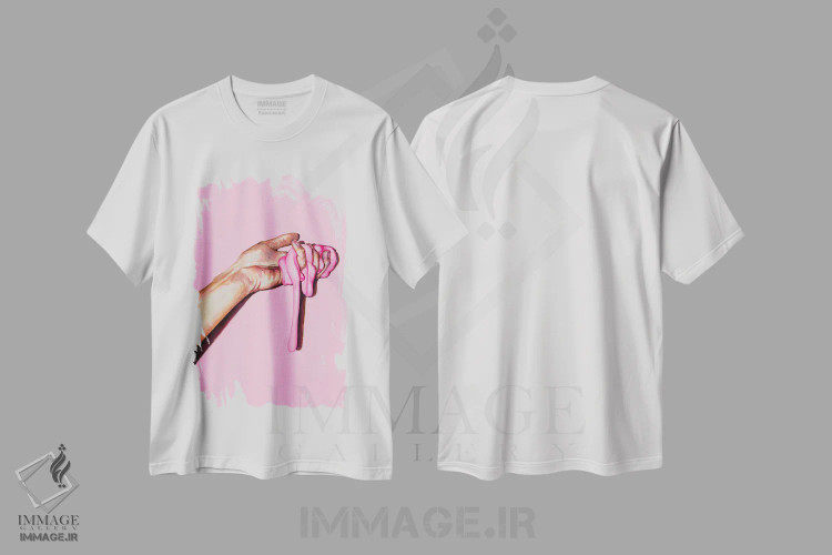 تیشرت سفید طرح دار ماده صورتی، هنر فاخر معاصر اثر الکساندر بالبیشف | immage.ir