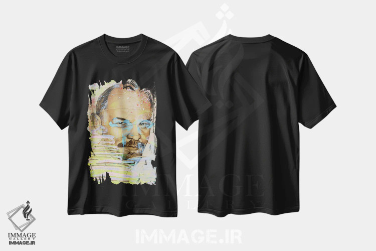 تیشرت مشکی طرح دار لنین حیله گر، هنر فاخر معاصر اثر الکساندر بالبیشف | immage.ir