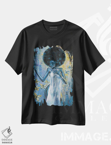 تیشرت مشکی طرح دار آفرو آبی، هنر آمریکایی آفریقایی تبار اثر جیسون اوبرایان | فروشگاه ایماژ