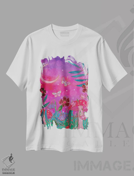 تیشرت سفید طرح دار جادو در چمنزار، هنر دیجیتال اثر اولیویا بورکی | فروشگاه ایماژ